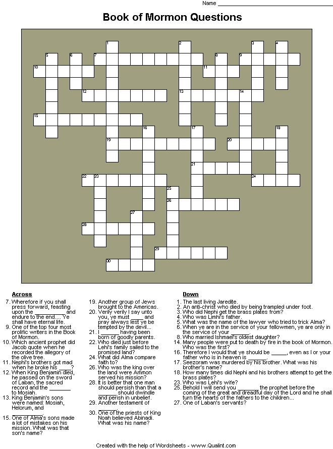 Book of Mormon Crossword Puzzle