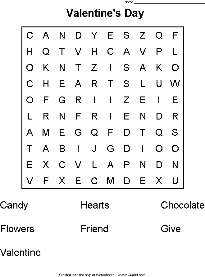 valentines day word searches