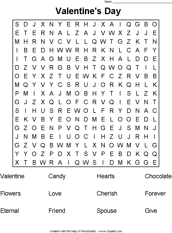 Click the Word Search Image below to Print Valentines Day Word search